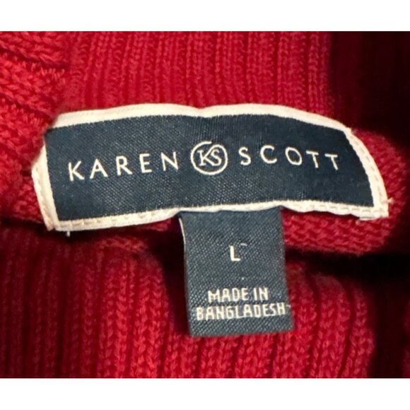 Karen Scott Womens Red & Black Turtleneck Long Sleeve Sweater L 100% Cotton - Picture 4 of 6